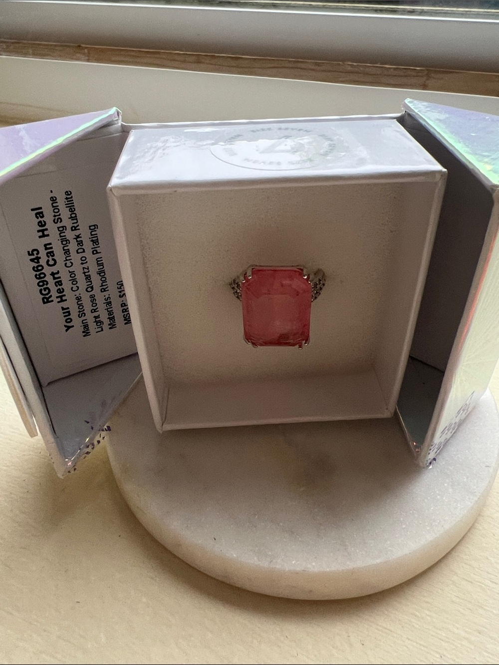 Bp mental health awareness Pink Rectangular Stone Cocktail Ring